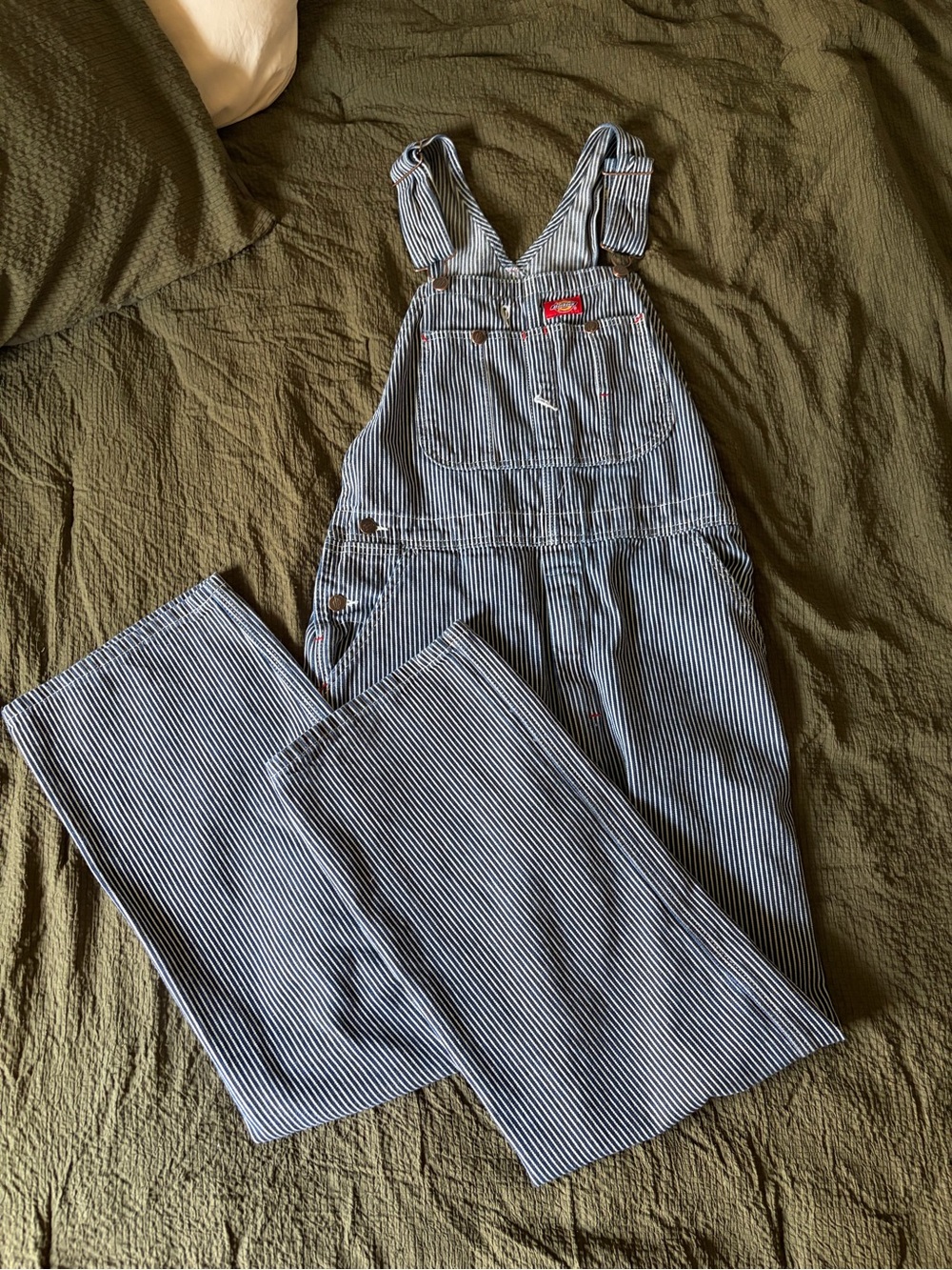 Dickies Blue and White Pinstripe Bib Overalls